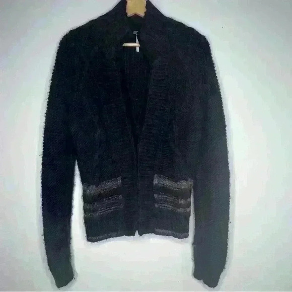 Free People Sweaters - Free People North Star Cardigan Navy Cable Knit with Faux Fur Collar